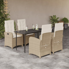 Garden Dining Set Beige PE Rattan Adjustable Feet