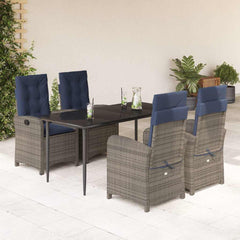 Garden Dining Set Gray Table, Gray Chairs, Navy Blue Cushions