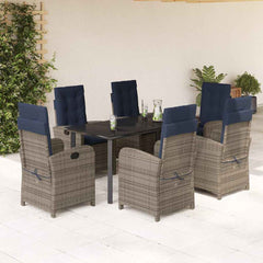 Garden Dining Set Grey PE Rattan Large Adjustable Feet