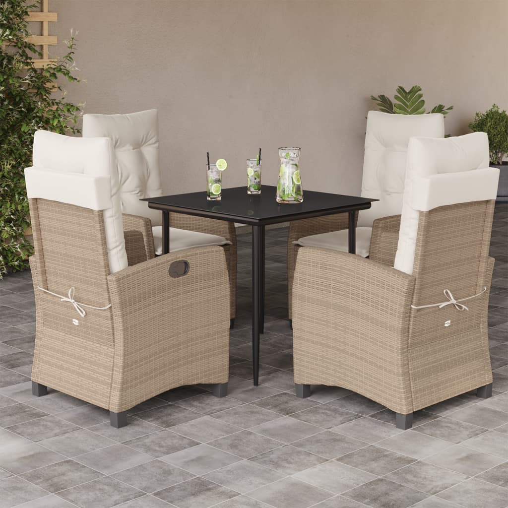 Garden Dining Set Beige PE rattan 5 Piece Set Seats Many