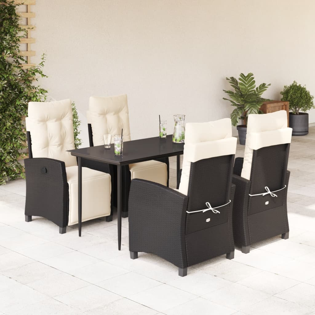 Garden Dining Set Black PE rattan Adjustable Footrests