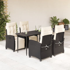 Garden Dining Set Black PE rattan Adjustable Footrests