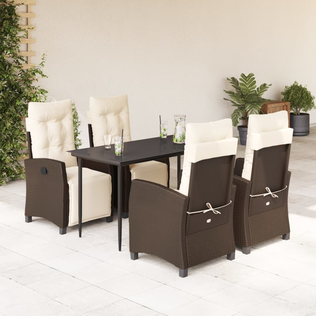 Garden Dining Set Table: Black, Chair: Brown, Cushion: Cream White