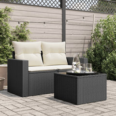 Garden Table Black PE Rattan, Powder-Coated Steel, Tempered Glass