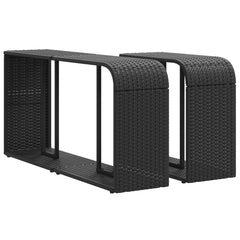 Two black poly rattan outdoor storage shelves, one large and one small, side by side.