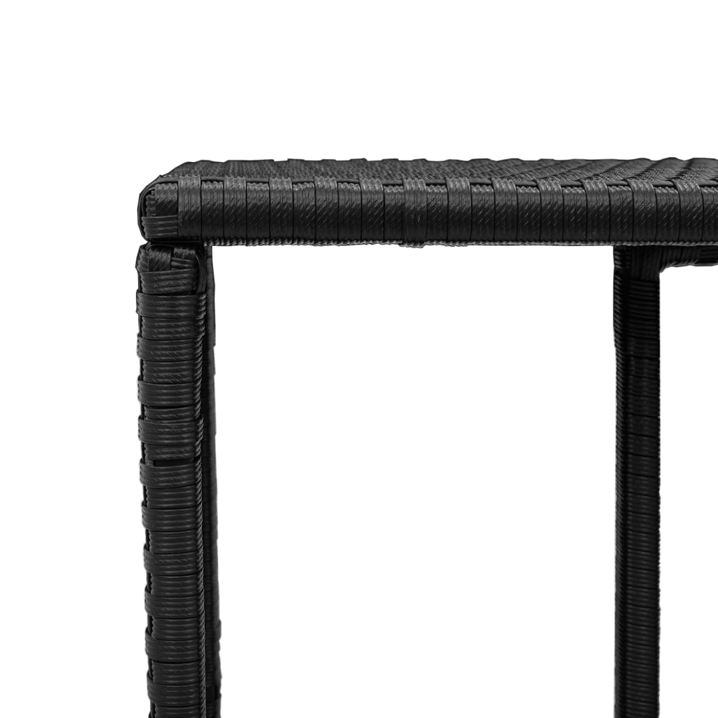 Two black poly rattan outdoor storage shelves, one 44.1 inches and one 22.8 inches long, with powder-coated steel frames.