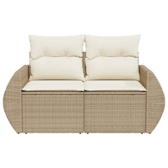 Garden Sofa Beige Poly Rattan, Powder-Coated Steel, Polyester