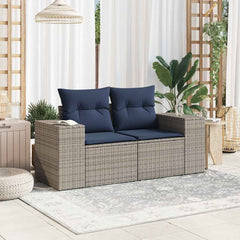 Patio Sofa with Cushions 2-Seater Gray Poly Rattan