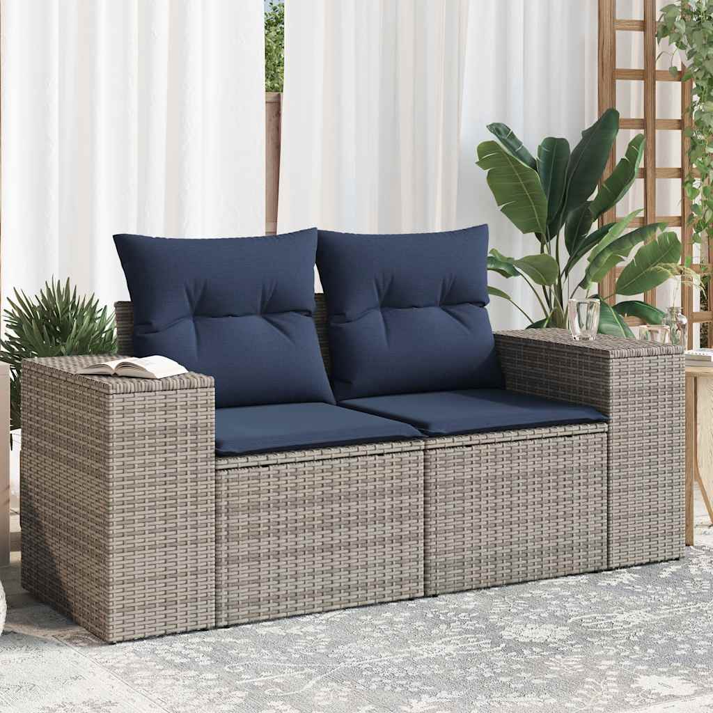 Patio Sofa with Cushions 2-Seater Gray Poly Rattan