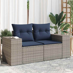Patio Sofa with Cushions 2-Seater Gray Poly Rattan
