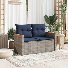 Patio Sofa with Cushions 2-Seater Gray Poly Rattan