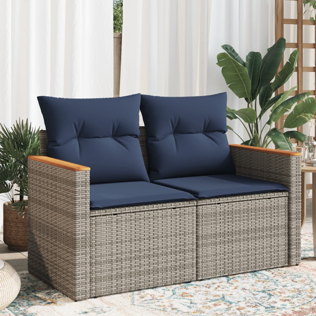 Patio Sofa with Cushions 2-Seater Gray Poly Rattan