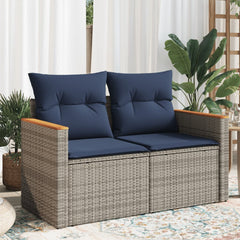 Patio Sofa with Cushions 2-Seater Gray Poly Rattan