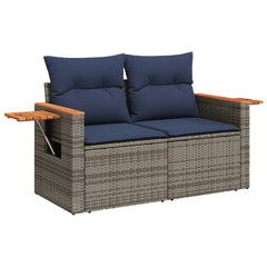 Patio Sofa with Cushions 2-Seater Gray Poly Rattan