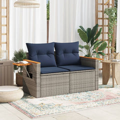 Patio Sofa with Cushions 2-Seater Gray Poly Rattan