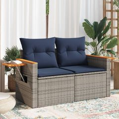 Patio Sofa with Cushions 2-Seater Gray Poly Rattan