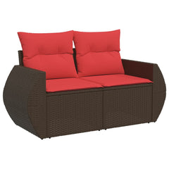 Patio Sofa with Cushions 2-Seater Brown Poly Rattan