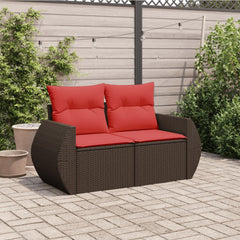 Patio Sofa with Cushions 2-Seater Brown Poly Rattan