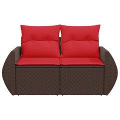 Patio Sofa with Cushions 2-Seater Brown Poly Rattan