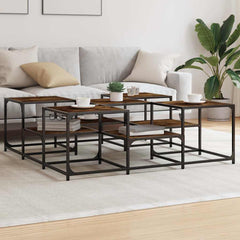 Coffee Table Smoked Oak Engineered Wood Large Adjustable Feet