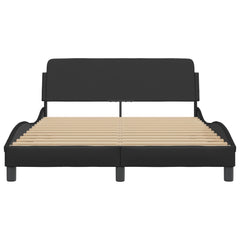 Bed Frame Black Faux leather with metal and solid pine wood Double