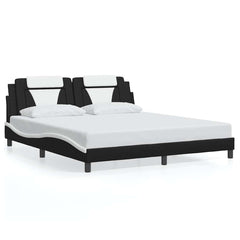Bed Frame Viana without Mattress Black and White 72x83.9Faux Leather