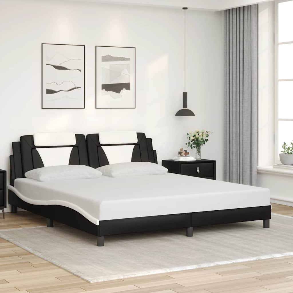 Bed Frame Viana without Mattress Black and White 72x83.9Faux Leather
