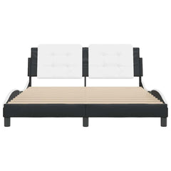 Bed Frame Black and White Faux Leather Full Durable Bed Frame