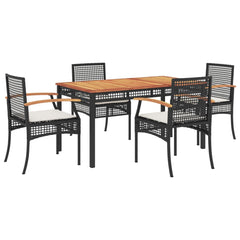 Garden Dining Set Black PE Rattan 5 piece set