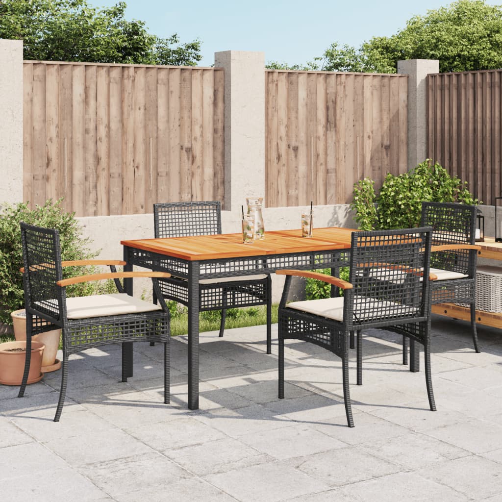 Garden Dining Set Black PE Rattan 5 piece set