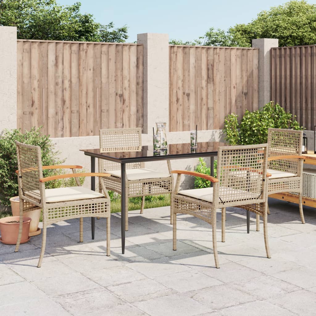 Garden Dining Set Beige chairs and cushions, Black table PE Rattan