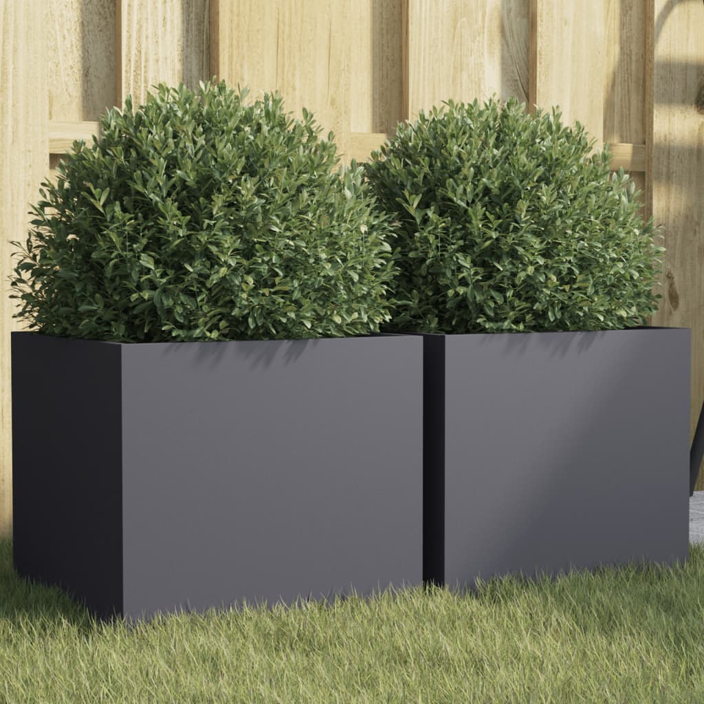 Planter Set of 2 Anthracite Cold-rolled steel Medium