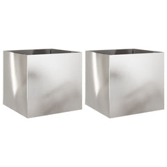 Planter Set of 2 Silver Stainless Steel Large Decorative Inlays