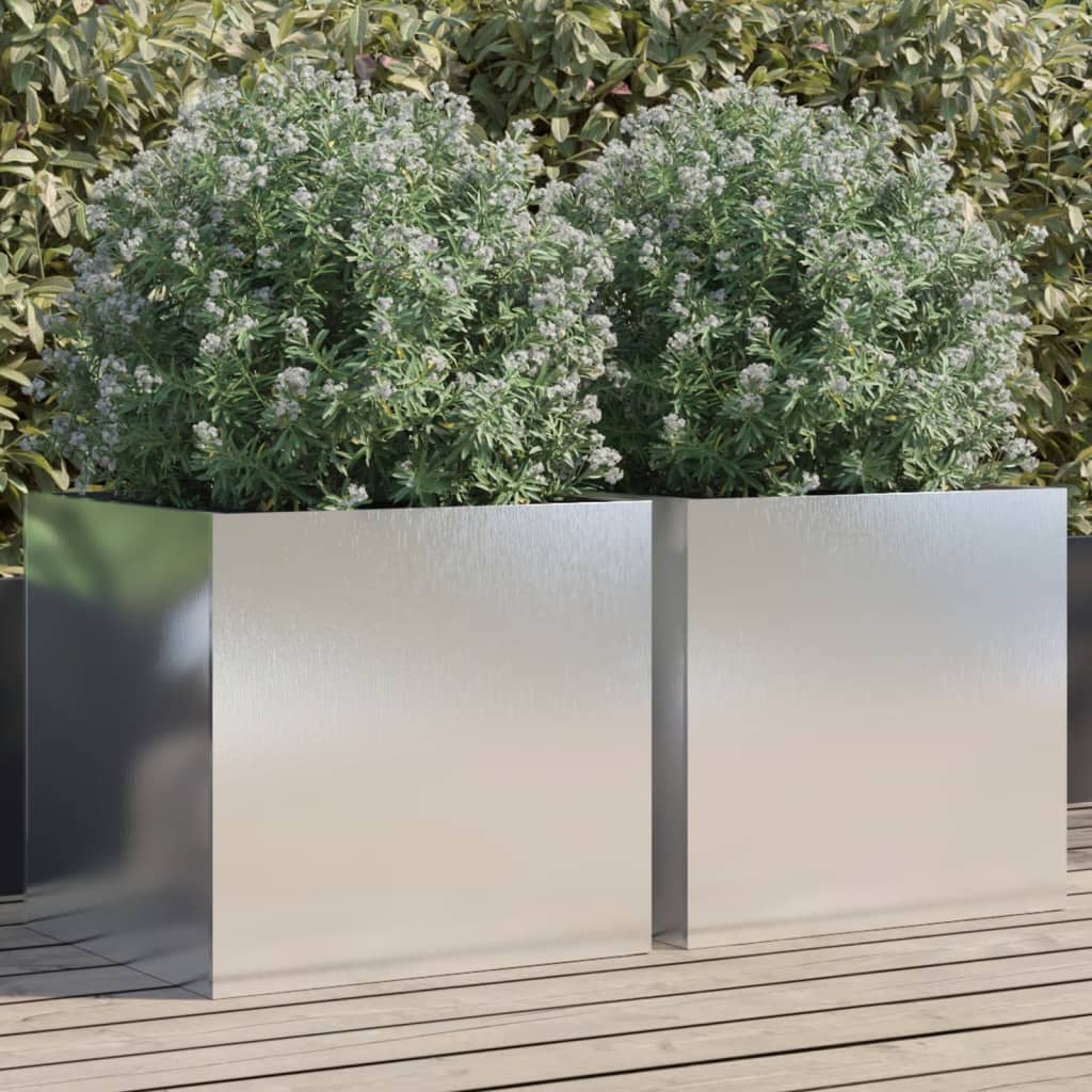 Planter Set of 2 Silver Stainless Steel Large Decorative Inlays
