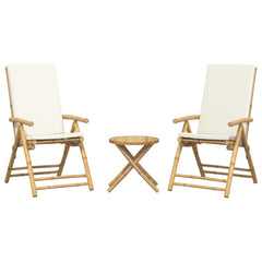 Bistro Set Cream White Bamboo, Fabric (100% polyester) 3 Piece Set