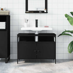 Bathroom Sink Cabinet Black Engineered wood, powder-coated steel