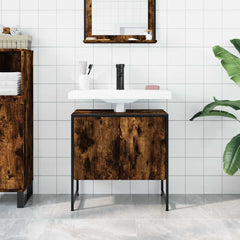 Bathroom Sink Cabinet Smoked Oak Engineered Wood, Powder-Coated Steel