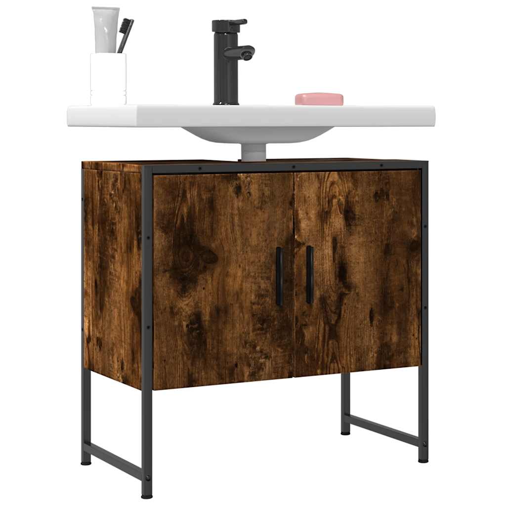 Bathroom Sink Cabinet Smoked Oak Engineered Wood, Powder-Coated Steel
