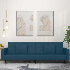 Sofa Bed Blue Velvet, Foam, Wood, Plastic Standard