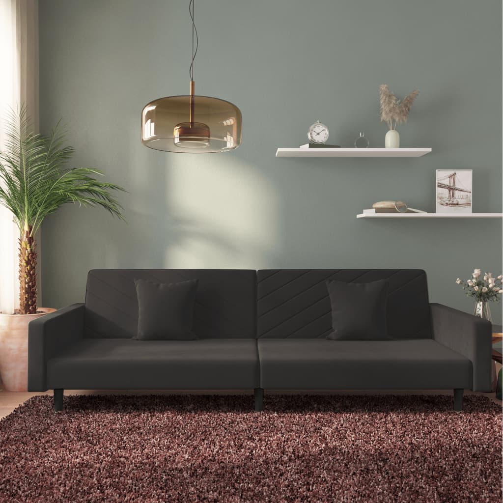 Sofa Bed Black Velvet Velvet (100% polyester), Wooden Frame, Plastic