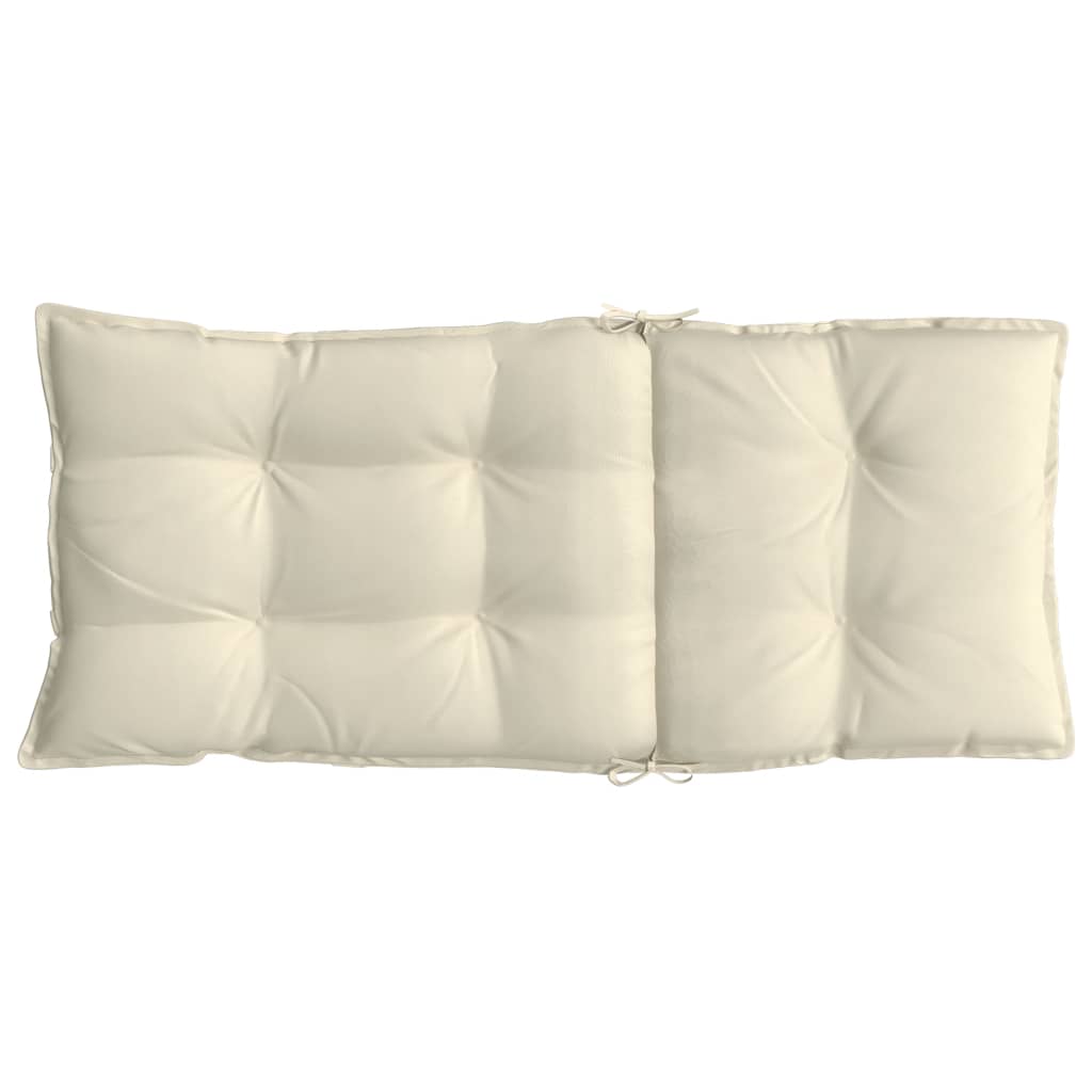 Two cream Oxford fabric highback chair cushions with ties, soft and water-resistant.