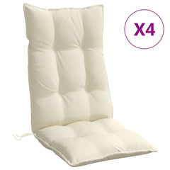 A cream highback chair cushion with tufted sections and ties at the bottom, indicating a pack of four.