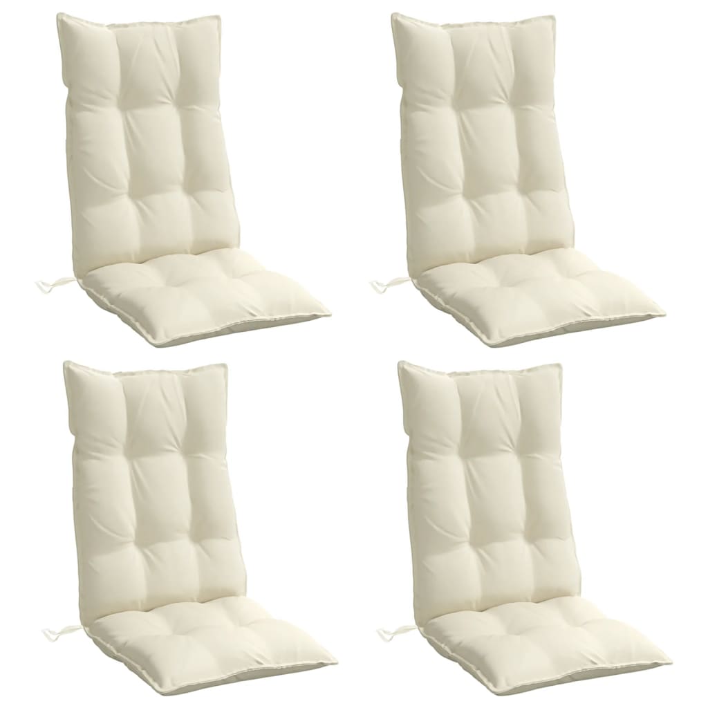 Cream Oxford fabric highback chair cushions in a pack of four, featuring non-slip straps.