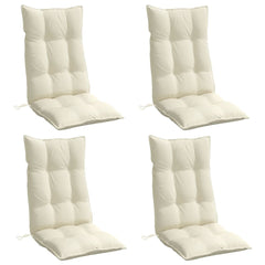Cream Oxford fabric highback chair cushions in a pack of four, featuring non-slip straps.
