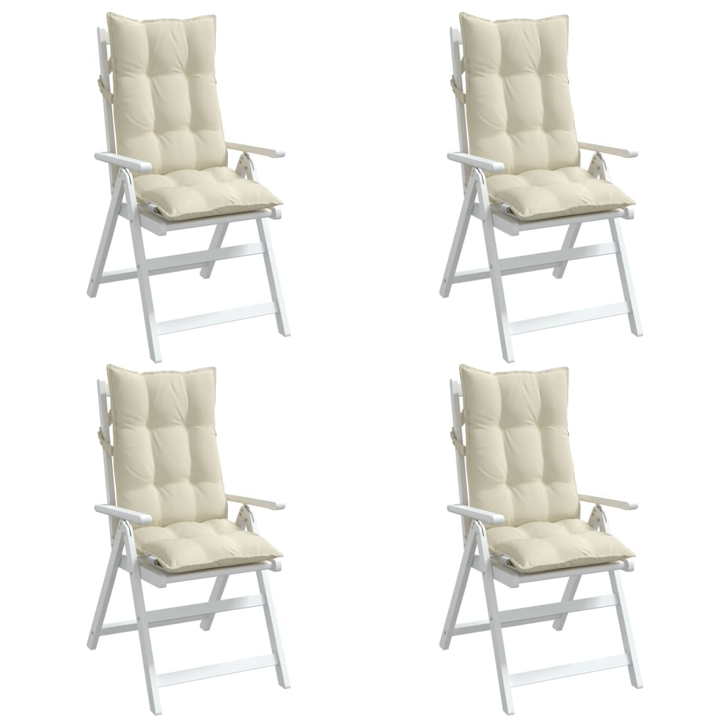 Cream Oxford fabric highback chair cushions in a pack of four, featuring non-slip straps.