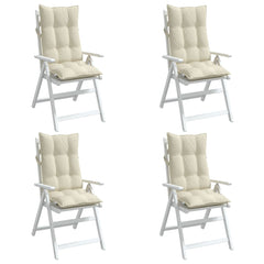 Cream Oxford fabric highback chair cushions in a pack of four, featuring non-slip straps.