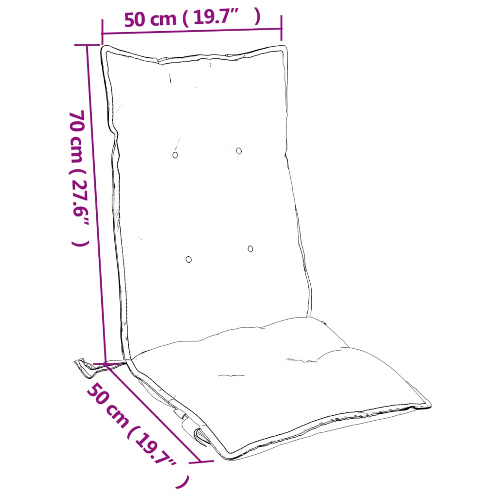 A cream highback chair cushion with dimensions of 50 cm (19.7") wide and 70 cm (27.6") high.