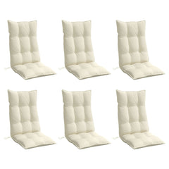 Cream highback chair cushions in Oxford fabric, set of six, with non-slip straps and soft filling.