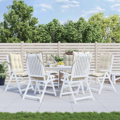 Cream highback chair cushions in Oxford fabric, set of six, with non-slip straps.