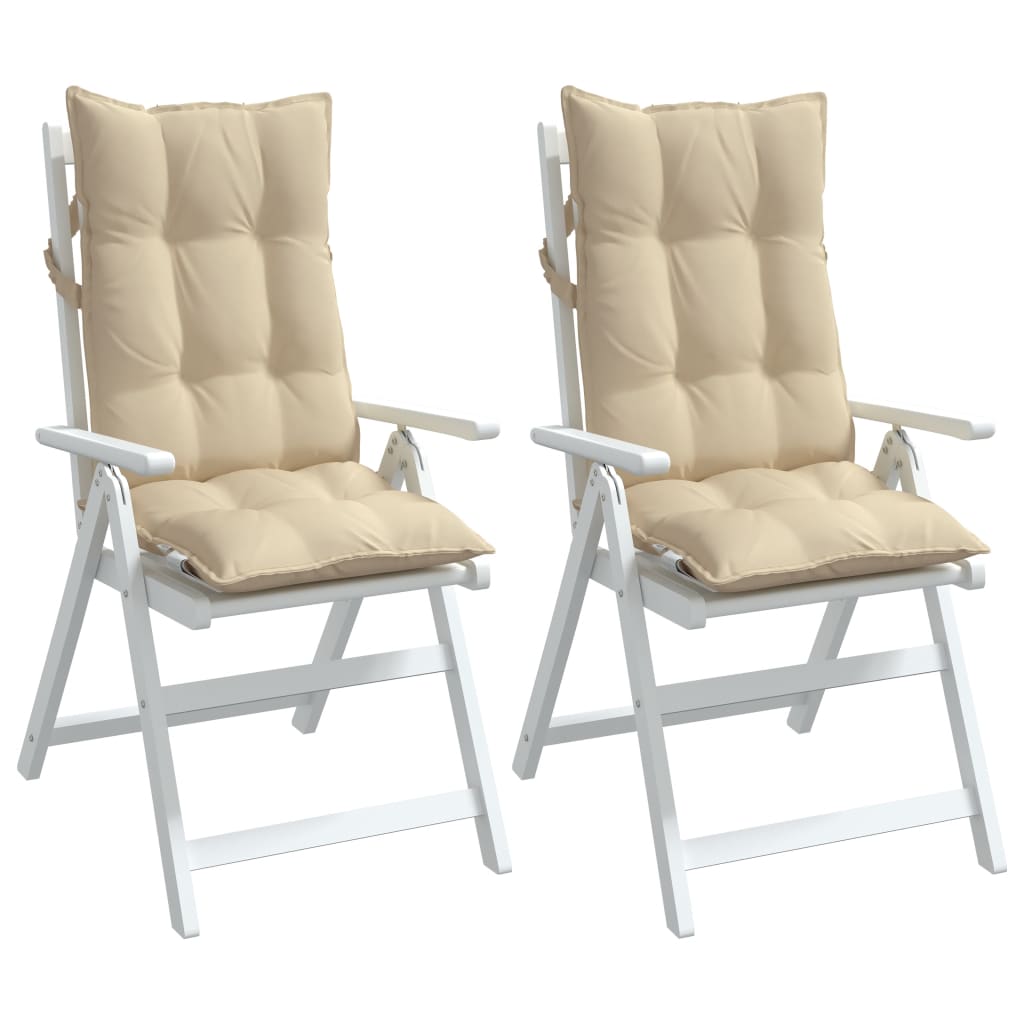 Beige highback chair cushions in Oxford fabric with soft filling, set of two.
